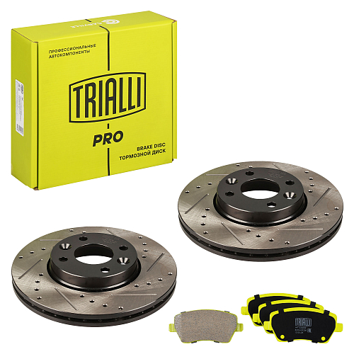 Комплект тормозных дисков и колодок для автомобилей Лада Vesta (15-) передняя ось (диск тормозной перфорированный/слотированный/окрашенный 2 шт. + колодки тормозные керамический 1 комплект)