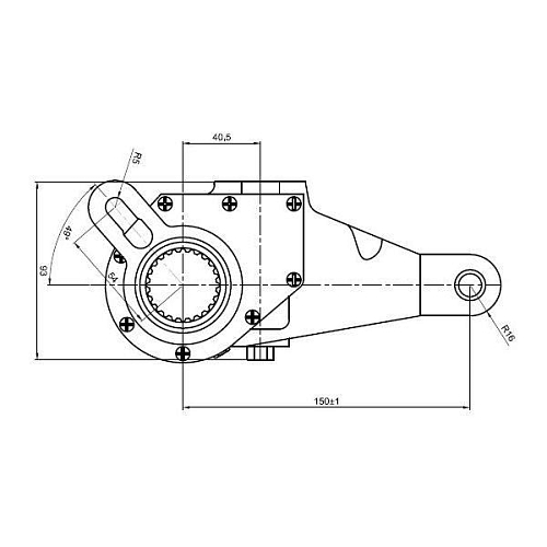 Рычаг тормоза регулировочный автоматический (трещотка) для автомобилей МАЗ 5440, 544069, 643068 задний правый (эвольвентный, узкий шлиц)