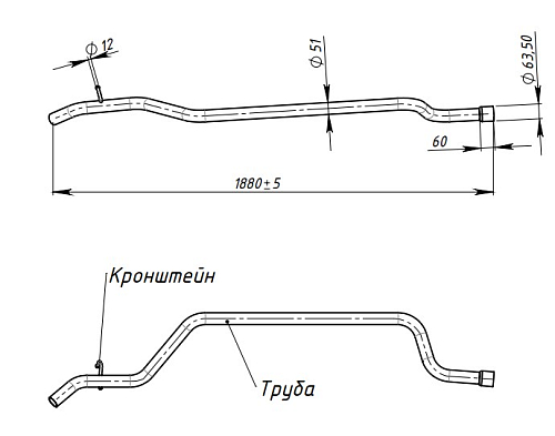 Труба выхлопная для автомобилей ГАЗ 3302 (дв. 405) (алюминизированная сталь)