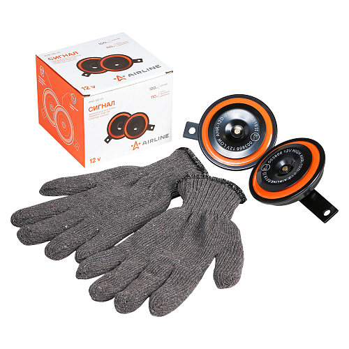 Набор Сигналы+Перчатки (звуковые сигналы дисков. 100мм 335/400Гц 110дБ 12В Low/High 2шт; перчатки ХБ)