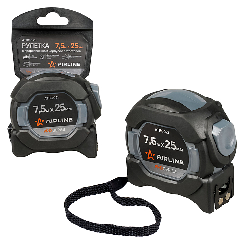 Рулетка в прорезиненном корпусе 7.5мх25мм PRO, автостоп дв.магнит.зацеп,нейлон двуст.шкала