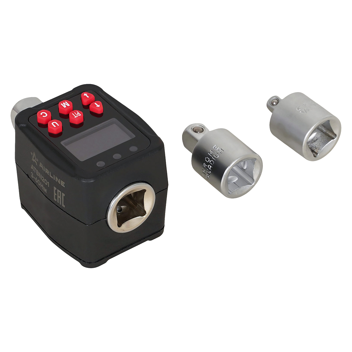 Адаптер динамометрический цифровой 1/2" 3-60Нм, с переходниками (1/4", 3/8"), кейс