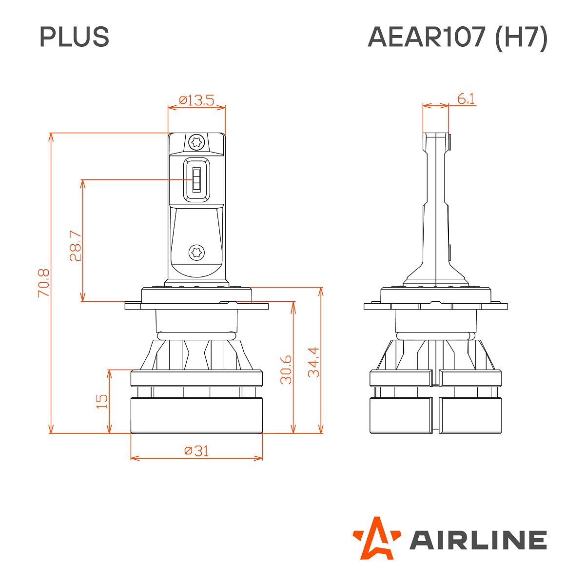 Лампа светодиодная H7 PLUS, 28Вт, 5000Лм (2500Лм x 2), 6000К (Белый), 12/24В, комплект 2 шт.