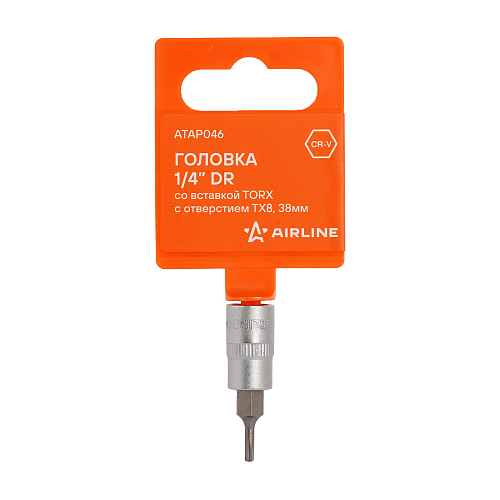 Головка 1/4"DR со вставкой TORX с отверстием TX8, L=37мм