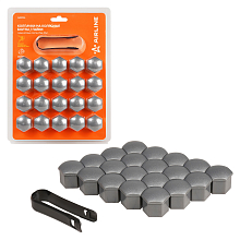 Колпачки на колесные болты/гайки 21 мм, серые матовые, пластик, 20 шт.+ съёмник