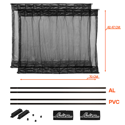 Шторки солнцезащитные раздвижные M (Д*В: 70*42-47см), цвет черный