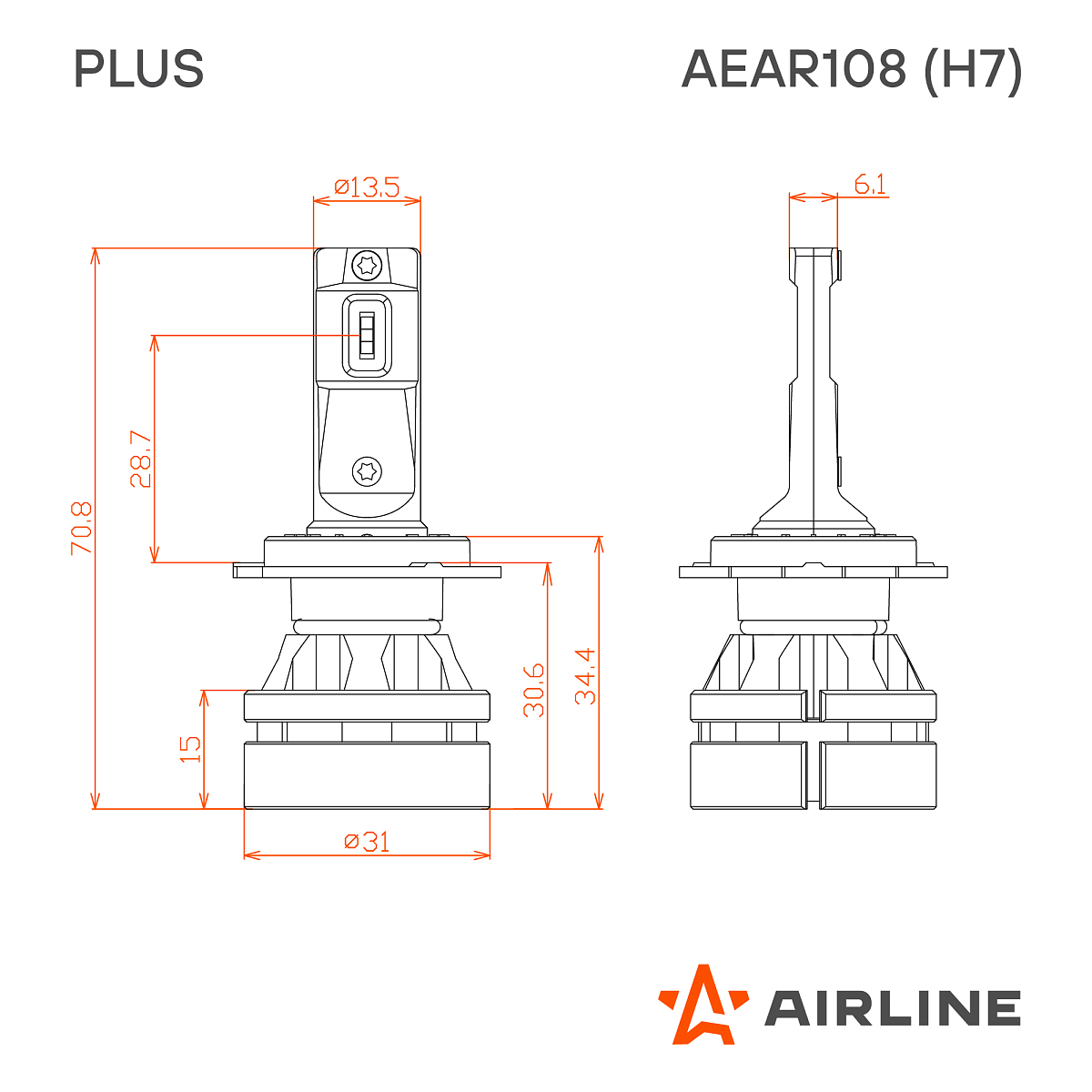Лампа светодиодная H7 PLUS, 28Вт, 5000Лм (2500Лм x 2), 3000К (Желтый), 12/24В, комплект 2 шт.