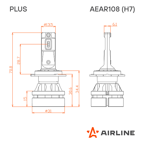 Лампа светодиодная H7 PLUS, 28Вт, 5000Лм (2500Лм x 2), 3000К (Желтый), 12/24В, комплект 2 шт.