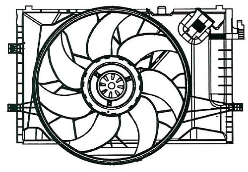 Электровентилятор охлаждения для автомобилей Mercedes-Benz C (W203) (00-) (с кожухом)
