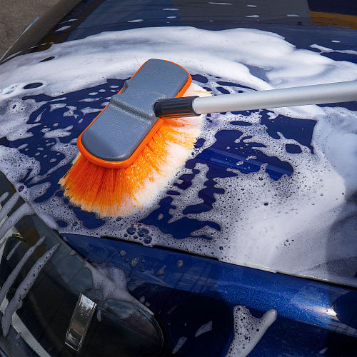 Швабра с насадкой для шланга, щеткой 20см и телескопической ручкой 100-150см