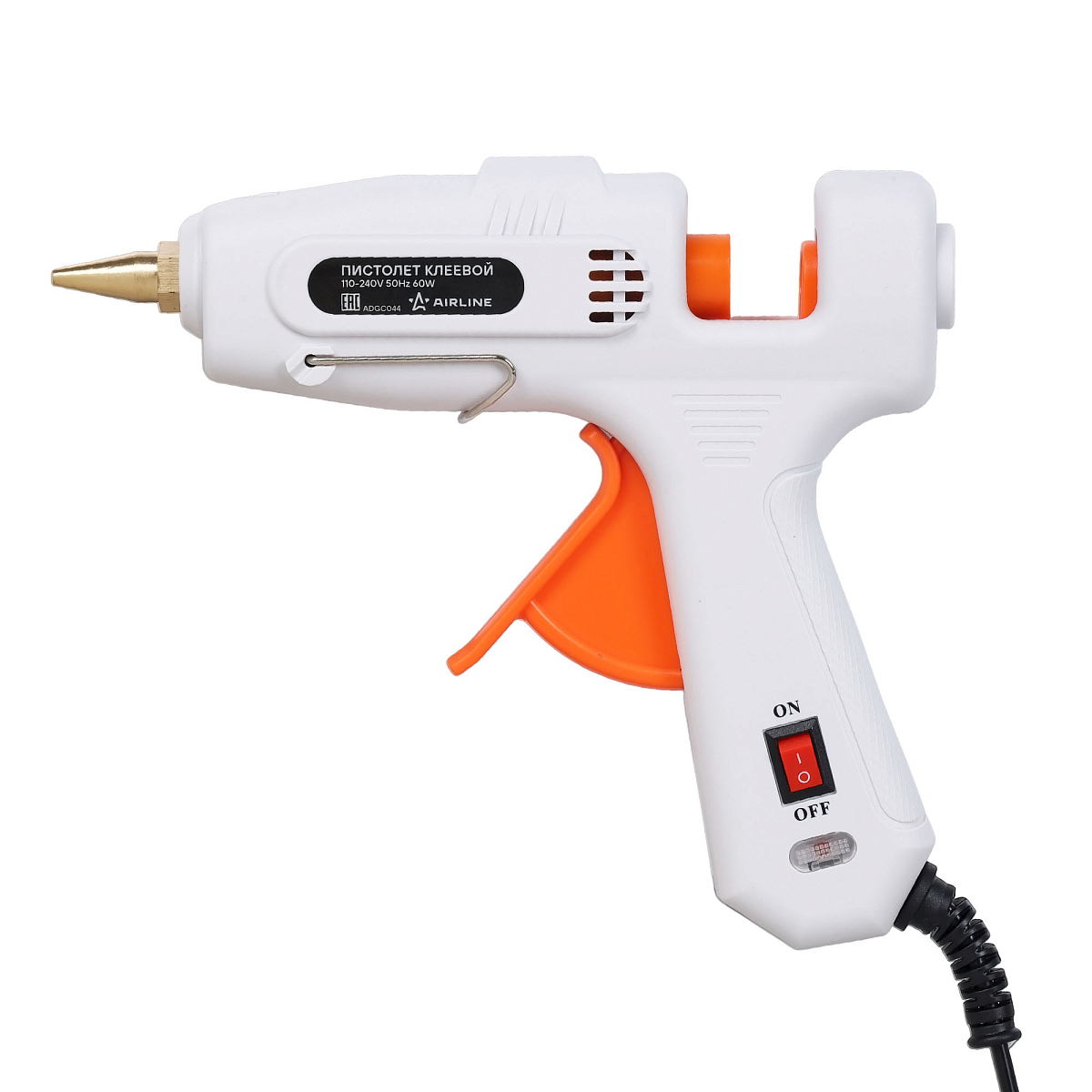 Пистолет (термо) клеевой электрический, сопло 11мм, 220В/60Вт, белый/оранж.