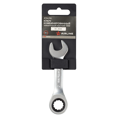 Ключ комбинированный трещоточный короткий 13мм PRO, пласт.подвес