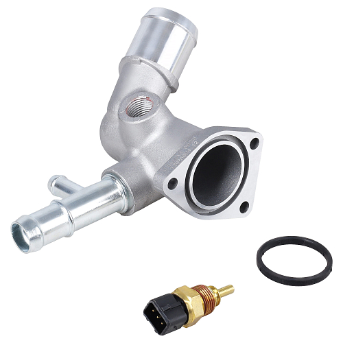 Фланец системы охлаждения для автомобилей Hyundai Solaris (10-)/(17-)/Creta (16-)/Elantra HD (09-)/KIA Rio III (10-)/(17-)/Ceed (18-)/Cerato (18-) (алюминиевый корпус, с датчиком температуры)