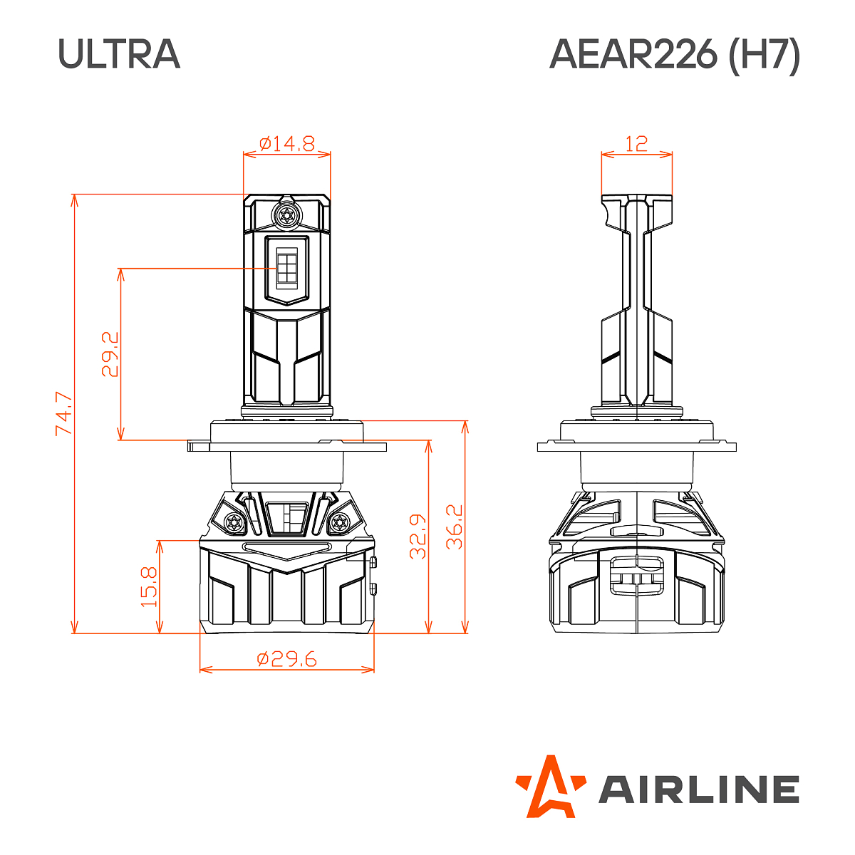 Лампа светодиодная H7 ULTRA, 55Вт, 10400Лм (5200Лм x 2), 6500К (Белый), 12/24В, комплект 2 шт.