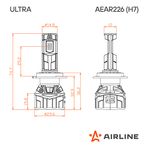 Лампа светодиодная H7 ULTRA, 55Вт, 10400Лм (5200Лм x 2), 6500К (Белый), 12/24В, комплект 2 шт.