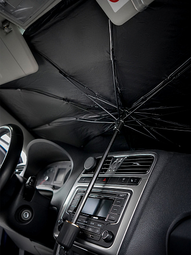 Шторка солнцезащитная 70*130см на лобовое стекло, зонт, складная, черная/серая