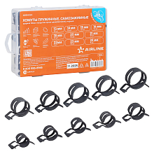 Хомуты пружин.набор 98шт.(13,14,15,16,18,20,21,22,23,24мм) самозажим.,хром-цинк,черн.,кейс