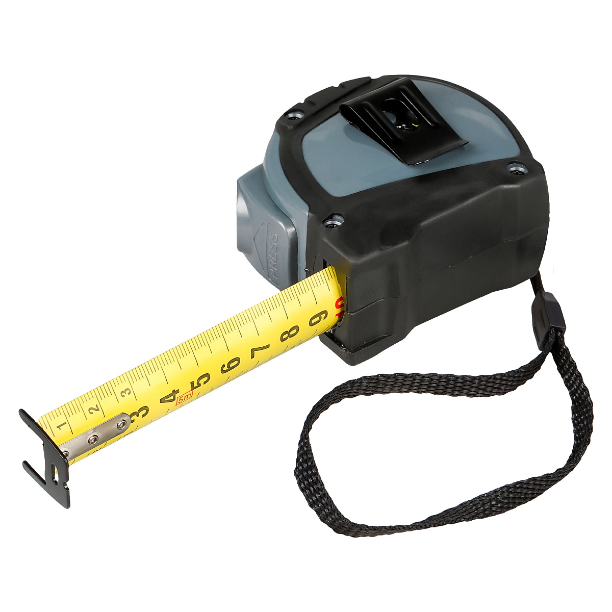 Рулетка в прорезиненном корпусе 5мх25мм PRO, автостоп, дв. зацеп, дв. шкала