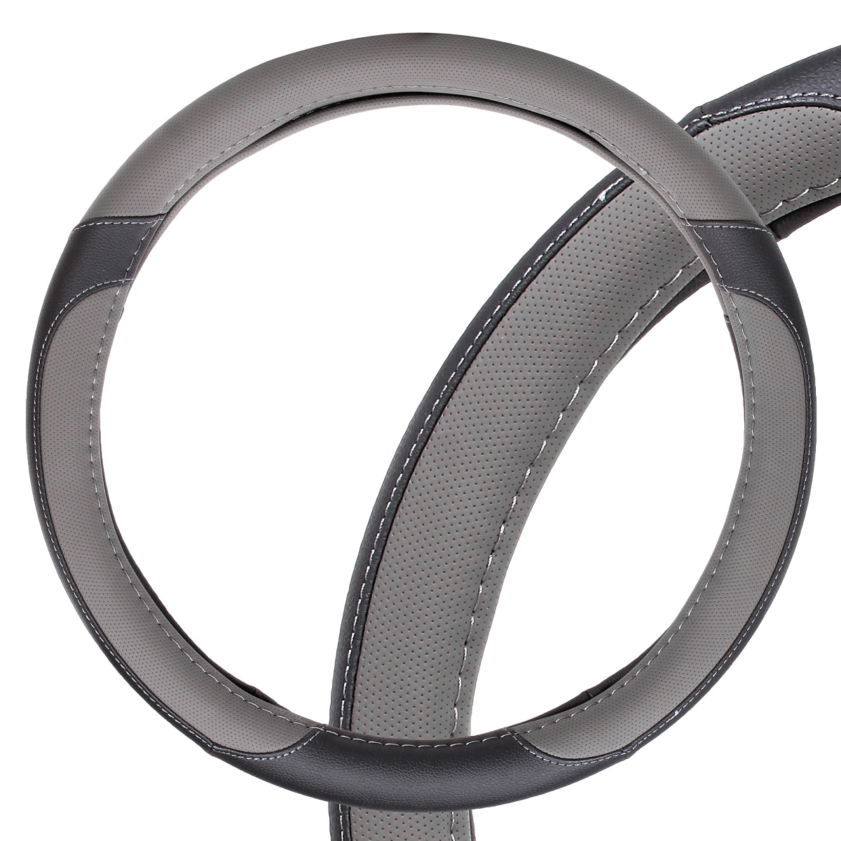 Оплетка на руль, искусственная кожа с перфорацией, серая/черная, 40 см / L