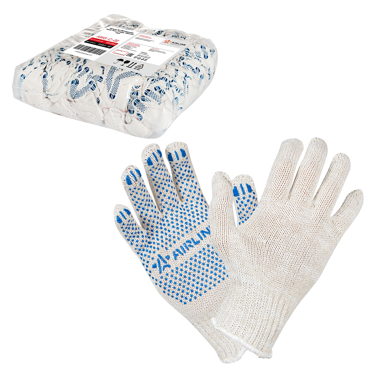 Перчатки трикотажные ХБ с ПВХ покрытием, белые, (1 пара) 7,5 класс/42г., мод.202