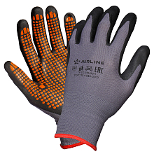 Перчатки нейлоновые с нитриловым покрытием ладони (L) сер./черн./оранж., с подвесом