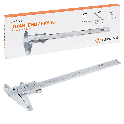 Штангенциркуль нониусный 200мм, шаг 0.02мм, стальной, глубиномер, кейс