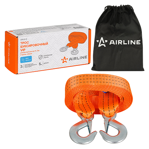 Трос VIP буксировочный усиленный (лента) 3 т, 5 м, 2 крюка, с мешком