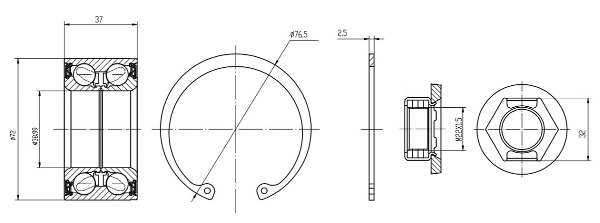 Ремкомплект ступицы передней для автомобиля Ford Focus l (99-)/Fiesta (02-)