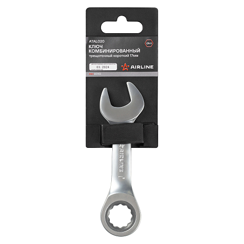 Ключ комбинированный трещоточный короткий 17мм PRO, пласт.подвес