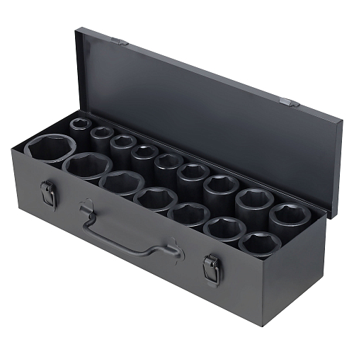 Набор головок ударных 3/4"DR L=90мм, 16пр. (17-50мм) металл. кейс МП-серия