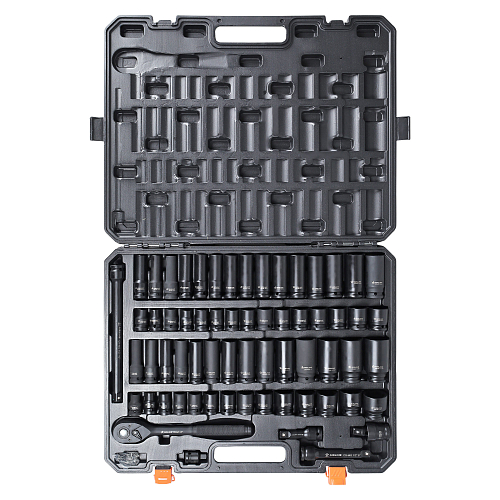 Набор головок ударных 1/2"DR 6гр. 65пр. универсальный (10-24мм, 3/8"-1-1/4") пласт.кейс.