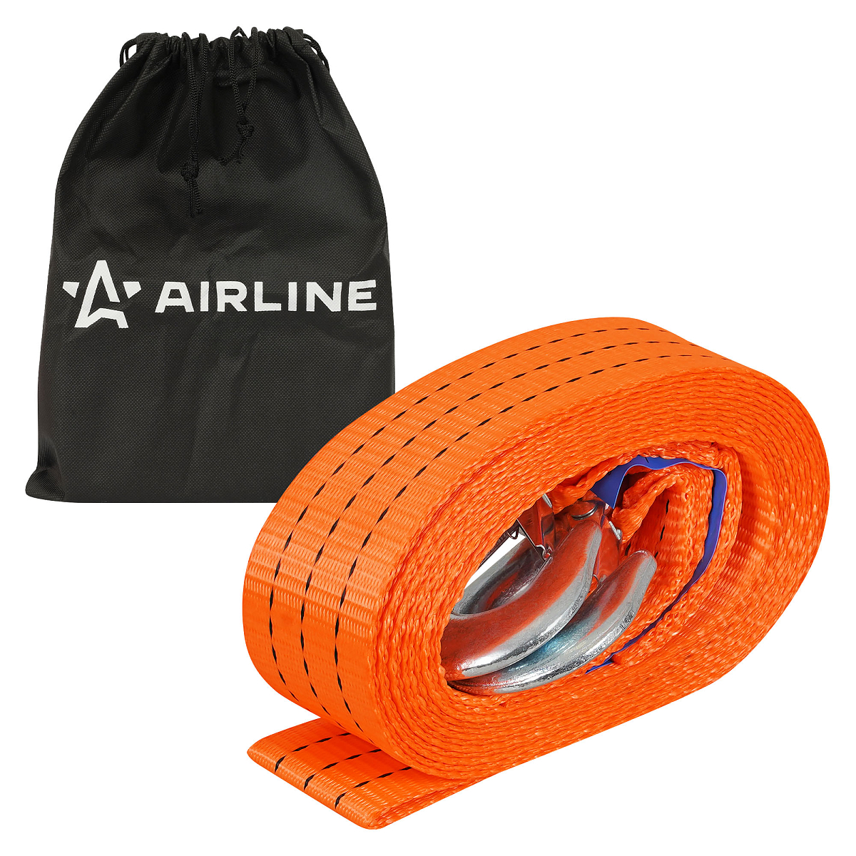 Трос VIP буксировочный усиленный (лента) 5 т, 5 м, 2 крюка, с мешком