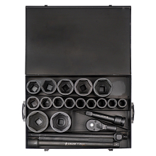 Набор головок ударных 1"DR L=90мм, 20пр. (27-80мм, Т-вороток, трещотка, удл.) металл.кейс