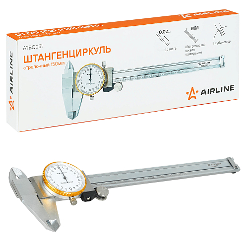 Штангенциркуль стрелочный 150мм, шаг 0.02мм, стальной, глубиномер, кейс