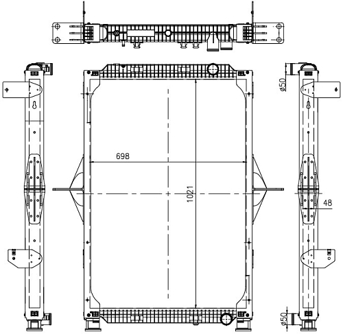 Радиатор охлаждения для автомобилей Renault Trucks Magnum (04-) (с рамкой)