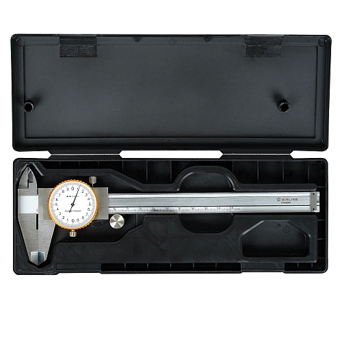 Штангенциркуль стрелочный 150мм, шаг 0.02мм, стальной, глубиномер, кейс