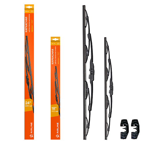 Щетки стеклооч комплект (2 штуки) 600/450мм (24"/18") каркасные с креплением "Крючок 9х3, 9х4 мм" (AWBJ009) МП-серия