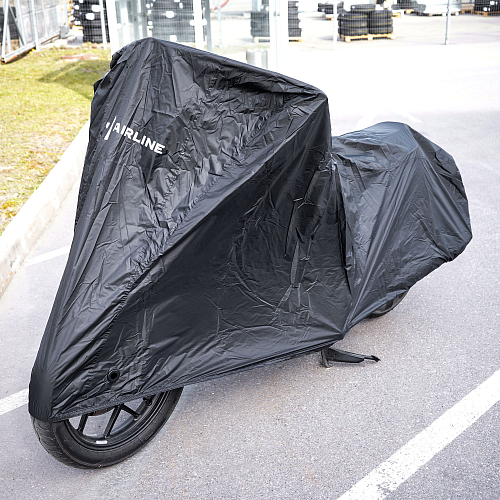 Чехол-тент на мотоцикл защитный S (195х100х120см), люверс под замок, черный
