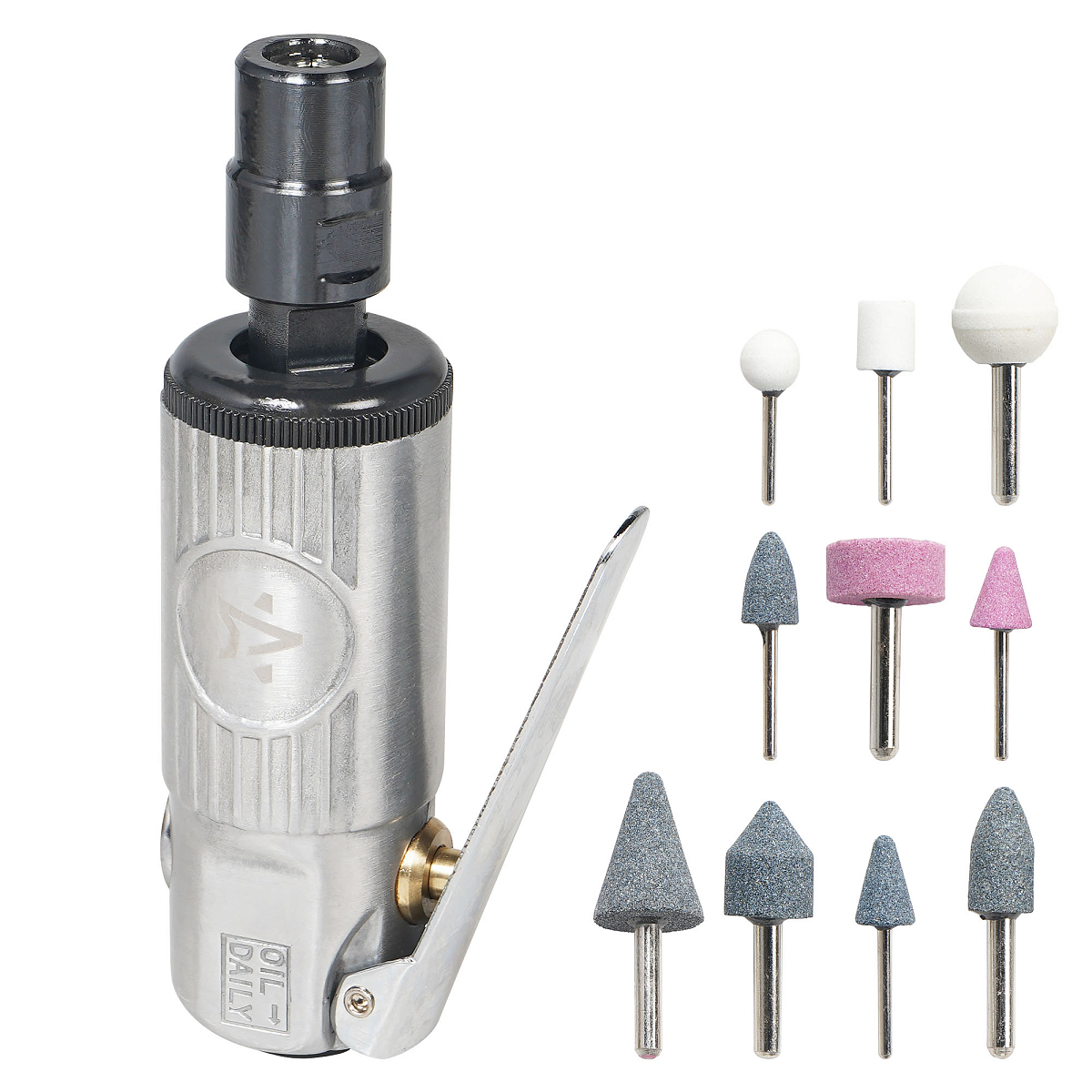 Машинка шлифовальная пневматическая 120мм, 25000 об/мин прямая с оснасткой 16 пр. кейс