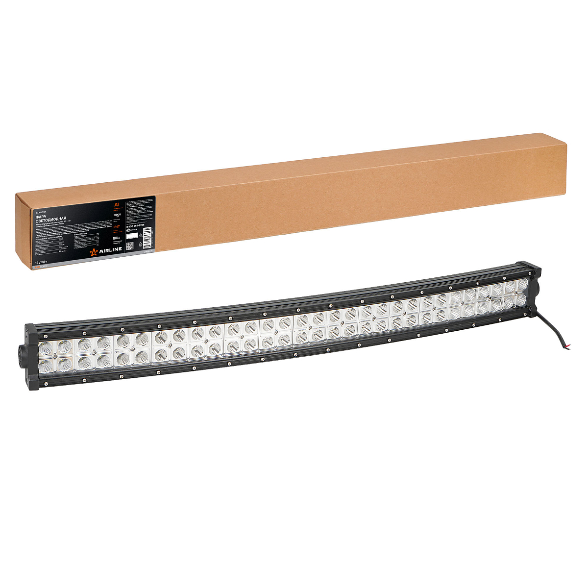 Фара (балка) светодиодная двухрядная изогнутая, 60LED, комбинированный свет, 180Вт, 820х78х60мм, 12/24В, PRO