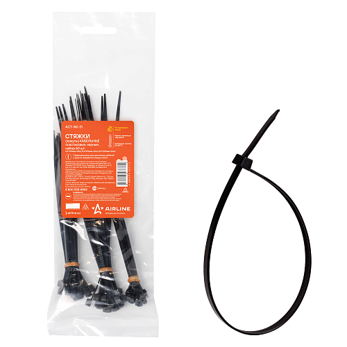 Стяжки (хомуты) кабельные, пласт. черн., набор 60шт.(2,5*100мм-20шт/3,6*150мм-20шт/3,6*200мм-20шт)