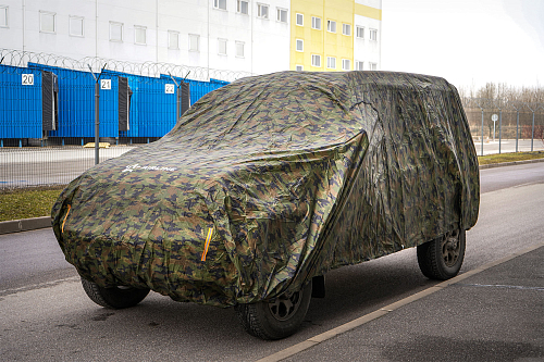 Чехол-тент на автомобиль защитный, L (520х192х120см) молния для двери, летний камуфляж