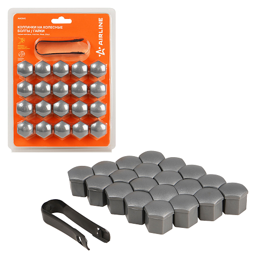 Колпачки на колесные болты/гайки 19 мм, серые матовые, пластик, 20 шт.+ съёмник