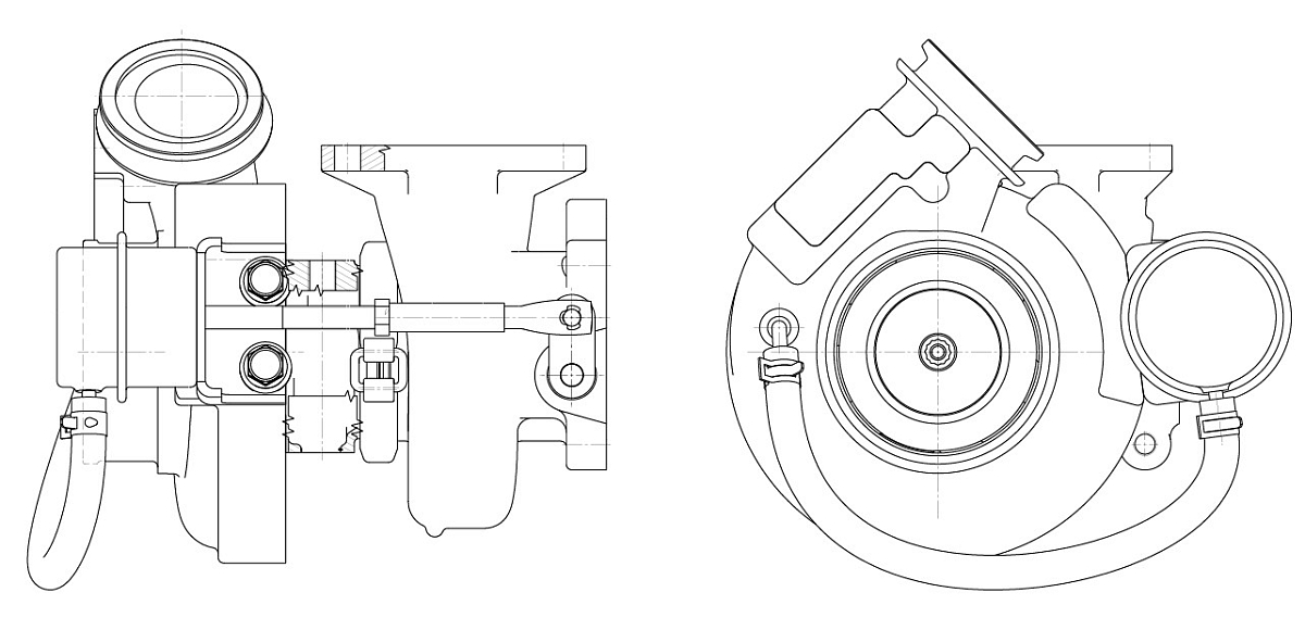 Турбокомпрессор для а/м КАМАЗ 4308 Cummins 4ISBe/4ISD Е-3,4 (HE221W) (под острым углом)