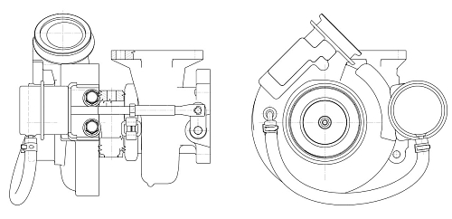 Турбокомпрессор для а/м КАМАЗ 4308 Cummins 4ISBe/4ISD Е-3,4 (HE221W) (под острым углом)