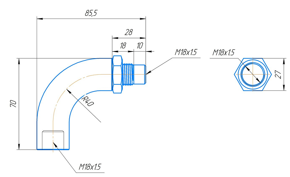 Эмулятор (обманка) датчика кислорода c адаптерами переменного сечения, угловой