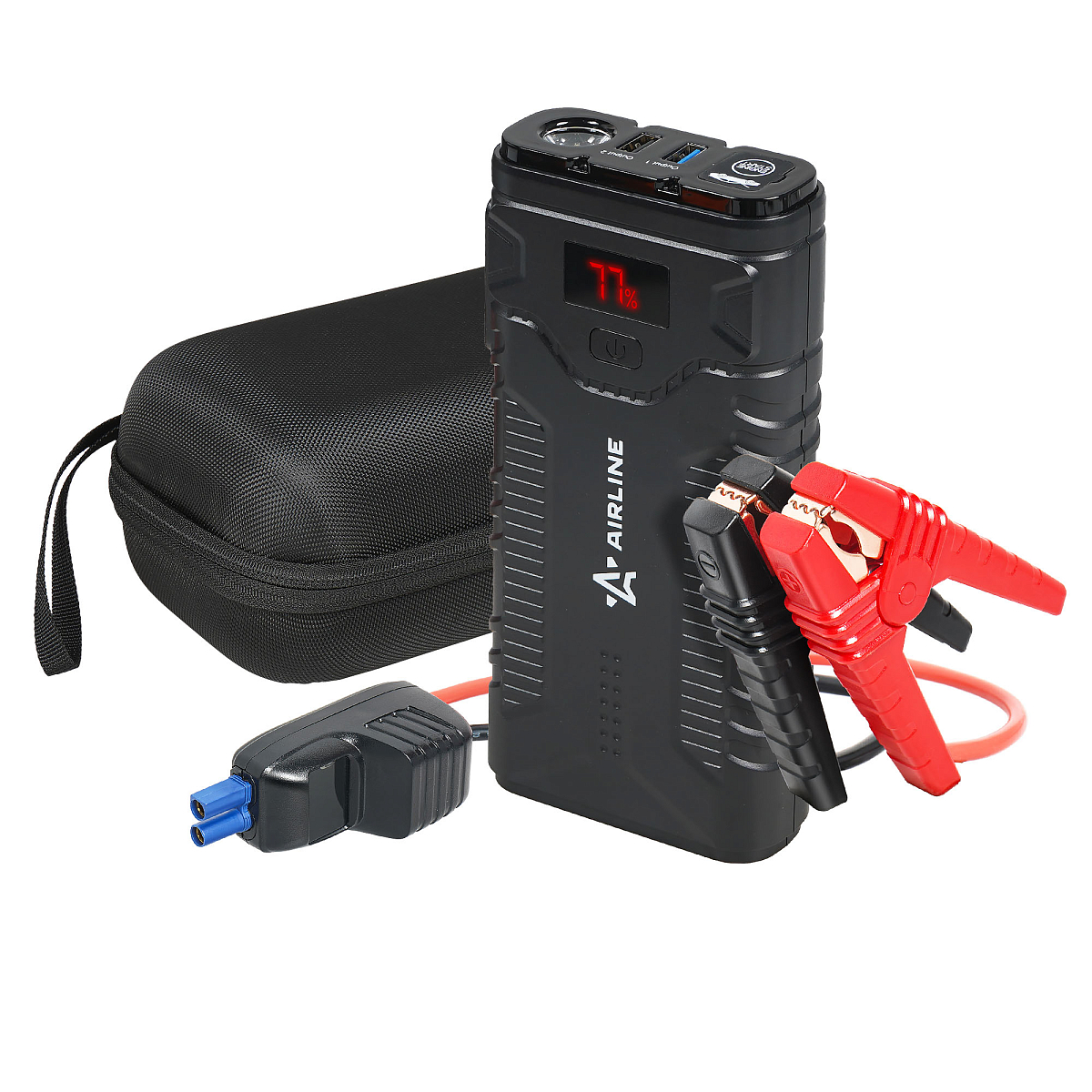 Аккумулятор пусковой (Booster) 16000мАч, 2000А, 14.8V, умные провода, пуск ДВС 5.0d, кейс