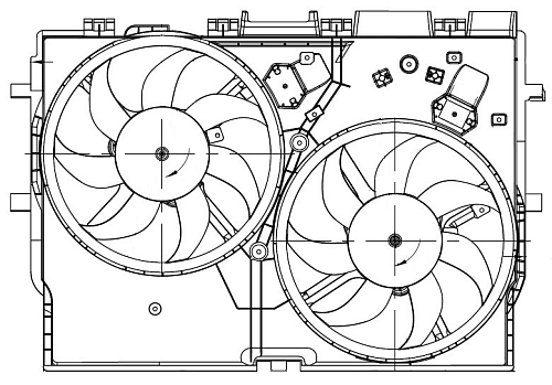 Электровентилятор охлаждения для автомобилей FIAT Ducato (06-)/Peugeot Boxer (06-)/Citroien Jumper (06-) (2 вент.) (с кожухом)
