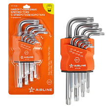 Набор ключей Г-образных TORX с отверстием коротких 9пр. (Т10-Т50) пласт.подвес