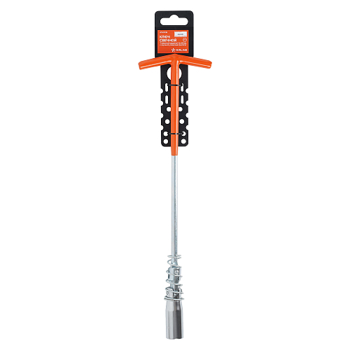 Ключ свечной Т-образный карданный 16мм, 350мм с пружиной, резиновый фиксатор